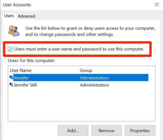  Remove password from windows netplwiz
