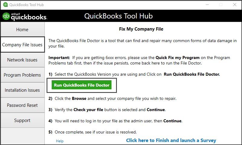 QuickBooks File Doctor Tool Downloads and Running