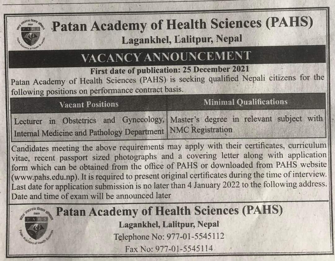 Opportunity for doctors to Apply for Patan Hospital Jobs at PAHS