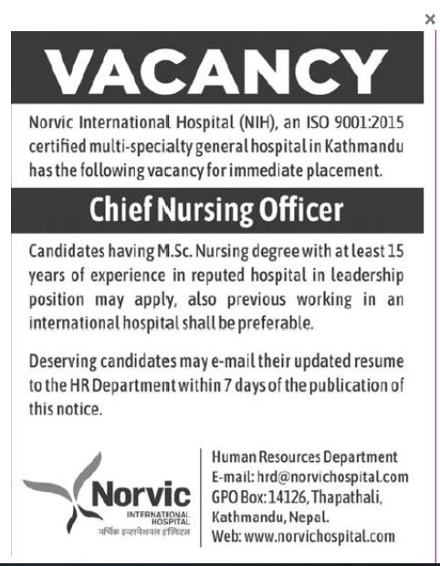 Norvic Hospital Jobs notice