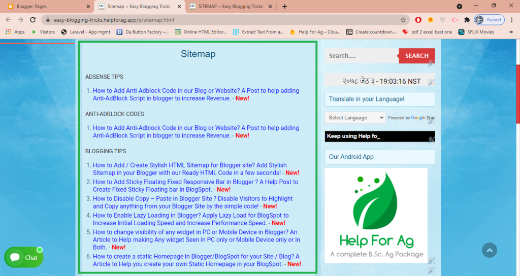 Adding Sitemap in blogger blog Easily with simple Codes