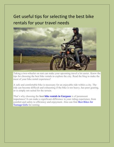 get useful tips for selecting the best bike rentals for your travel needs