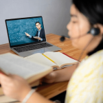 asian schoolgirl is studying homework math her online lesson home social distance 1048944 13082007