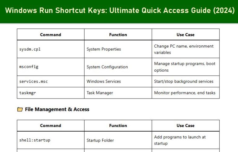 windows run command shortcuts