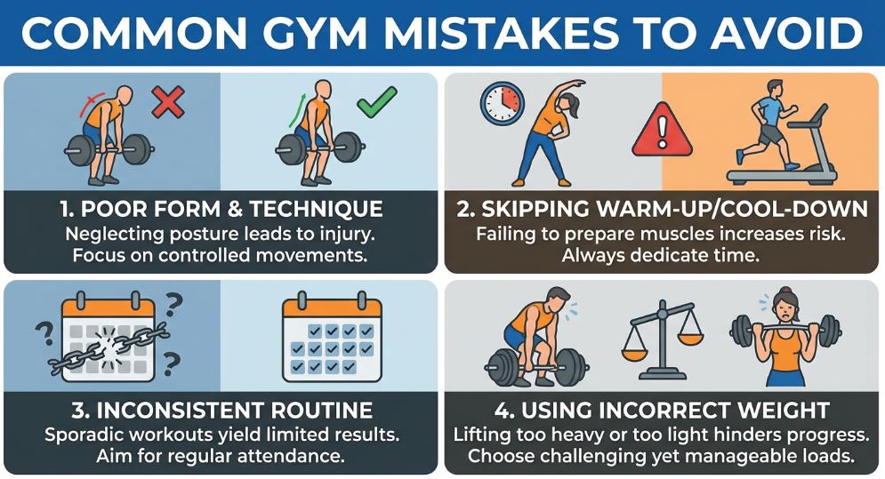 common gym mistakes beginners avoid infographic
