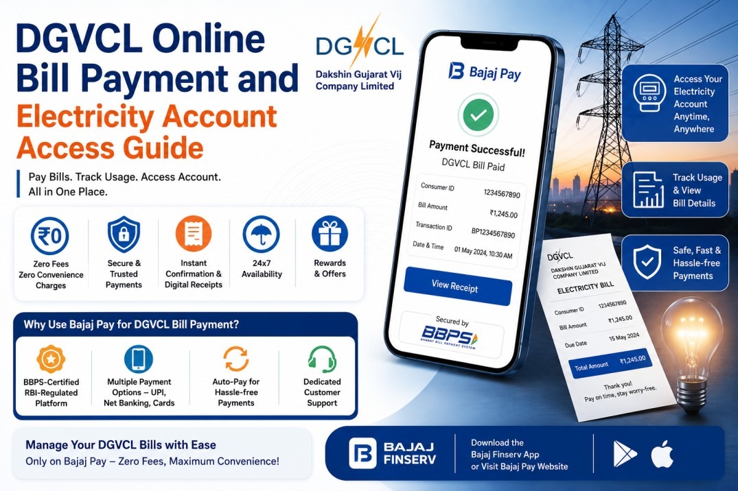 Pay DGVCL electricity bills online with Bajaj Pay. Enjoy secure payments, account access, instant receipts, rewards, and zero convenience charges.